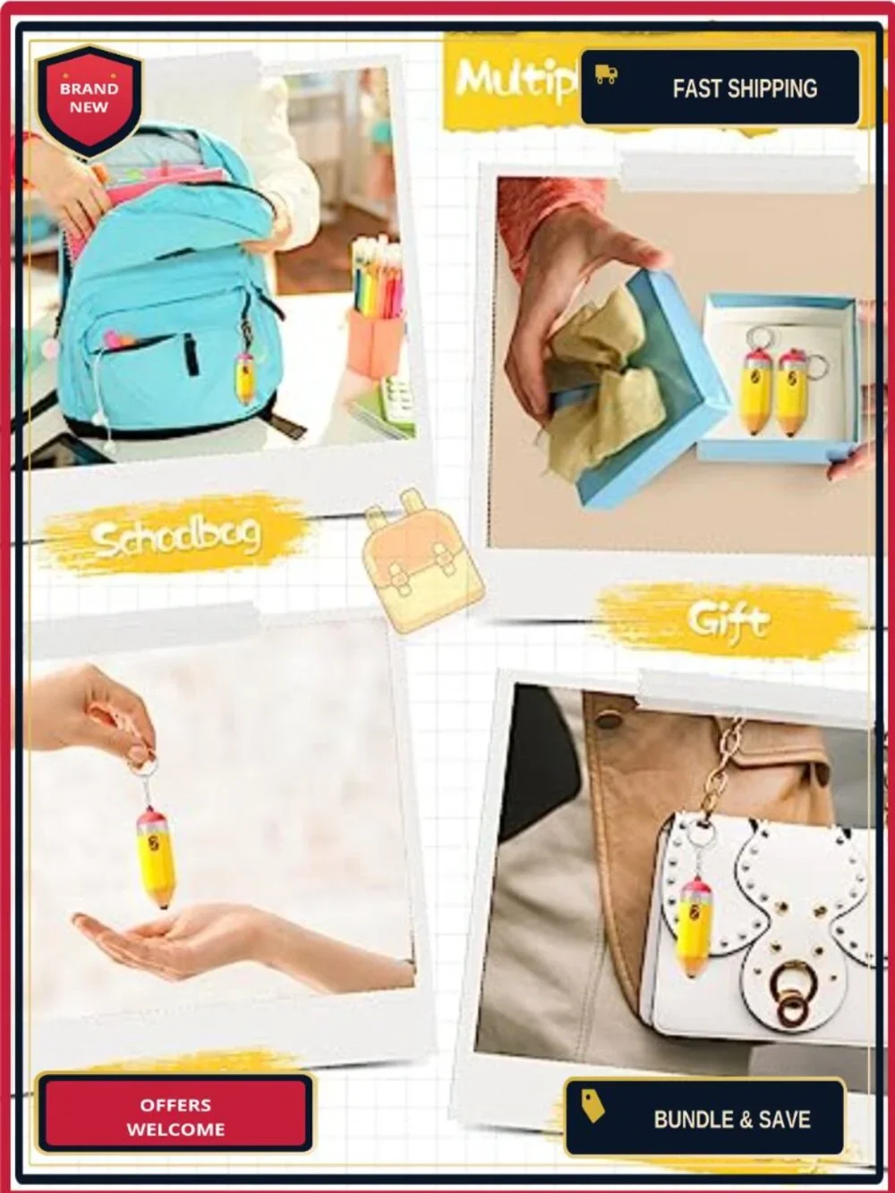 Pencil Keychains Foam Squeeze Charms 25 Pack Teacher Gifts